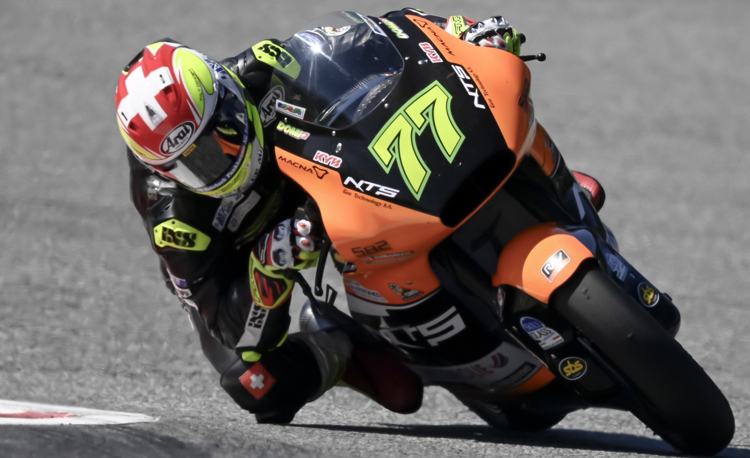 epa08616021 Swiss Moto2 rider Dominique Aegerter of NTS RW Racing GP in action during first training session of the Motorcycling Grand Prix of Styria at the Red Bull Ring in Spielberg, Austria, 21 Aug ...