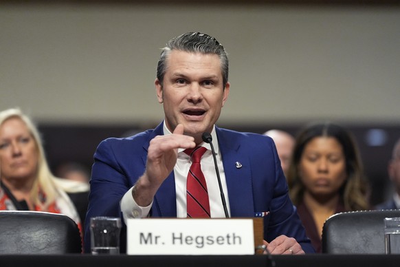 Pete Hegseth, President-elect Donald Trump&#039;s choice to be Defense secretary, appears before the Senate Armed Services Committee for his confirmation hearing, at the Capitol in Washington, Tuesday ...