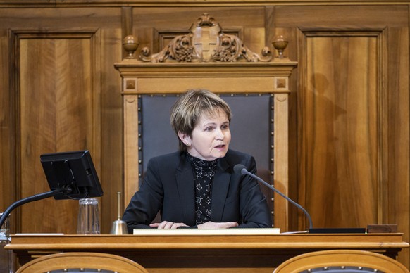 Brigitte Haeberli-Koller, Mitte-TG, after her election as President of the Council of States, speaks to the Small Chamber, on the first day of the winter session of the Federal Councils, on Monday, November 28, 2022 in ...