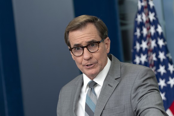 epa10752216 US National Security Council Coordinator for Strategic Communications John Kirby participates in the daily briefing at the White House in Washington, DC, USA, 17 July 2023. EPA/Chris Klepo ...