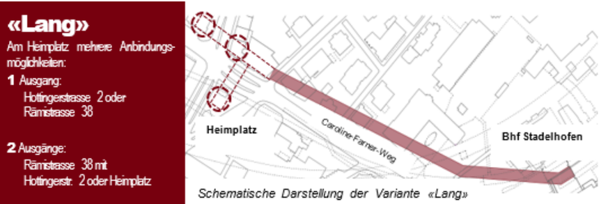 Der Tunnel soll vom Bahnhof Stadelhofen (rechts) zum Heimplatz (links) führen.