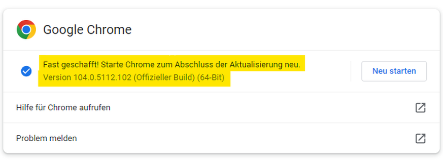 Das neuste Chrome-Update sollte unverzüglich installiert werden. Erst mit der Version 105.0.5195.102 ist die Lücke geschlossen.