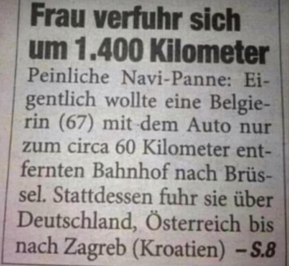 Fail: Frau verfährt sich wegen Navi-Panne