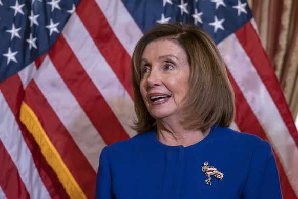 epaselect epa08115226 Speaker of the House Nancy Pelosi speaks before signing the Securing American Nonprofit Organizations Against Terrorism Act of 2019 at the US Capitol in Washington, DC, USA, 09 J ...