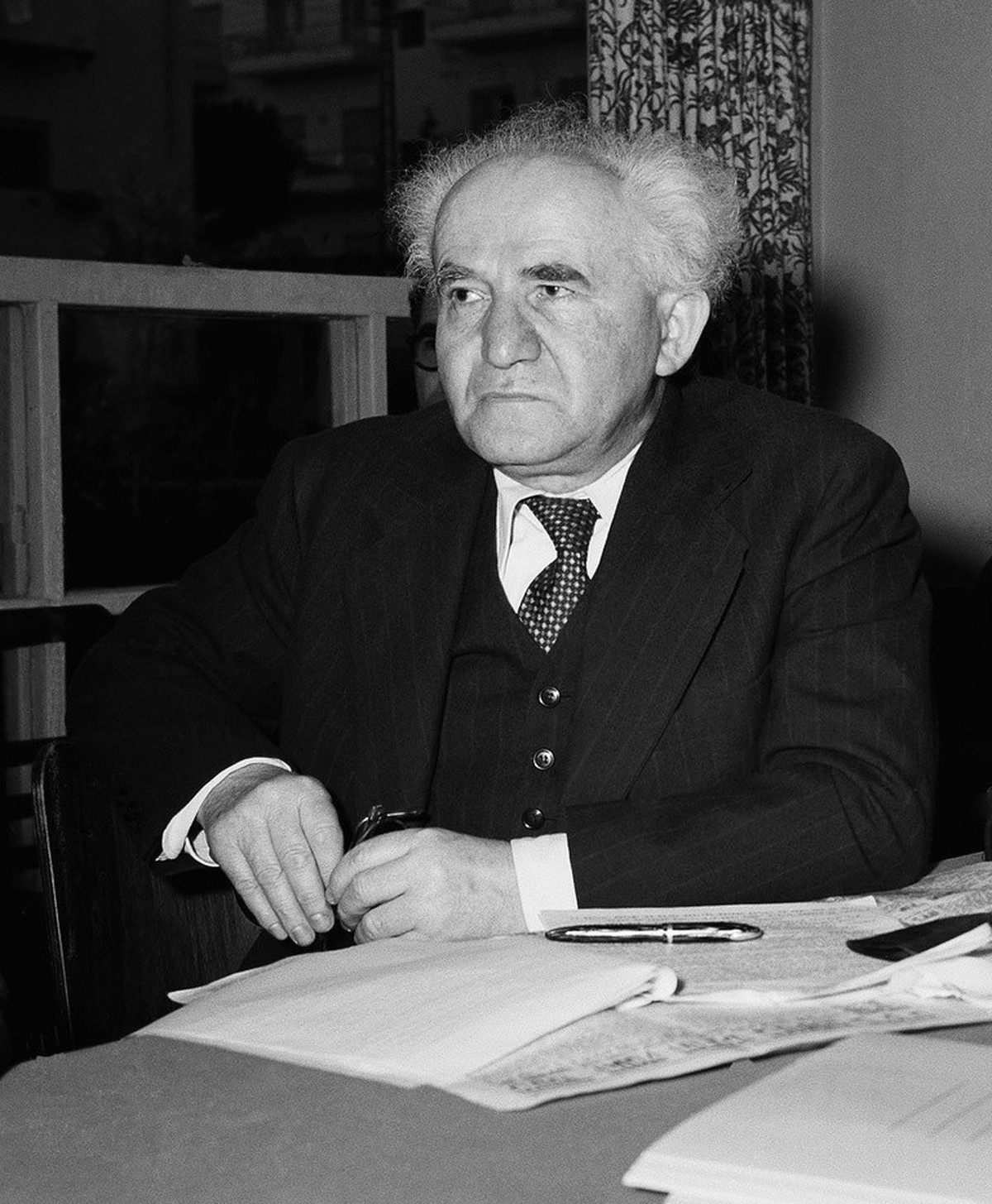 In this May 13, 1948 picture David Ben-Gurion Premier designate of New Jewish State is photographed at an unknown location. Israel celebrates the 60th foundation anniversary on May 14 2008. (KEYSTONE/ ...