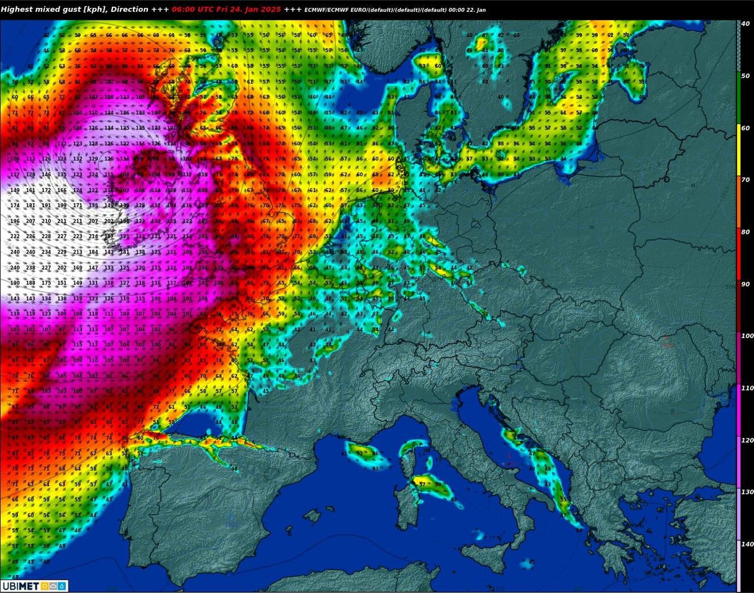 Orkantief Éowyn zieht am 24. Januar 2025 über Nordeuropa.