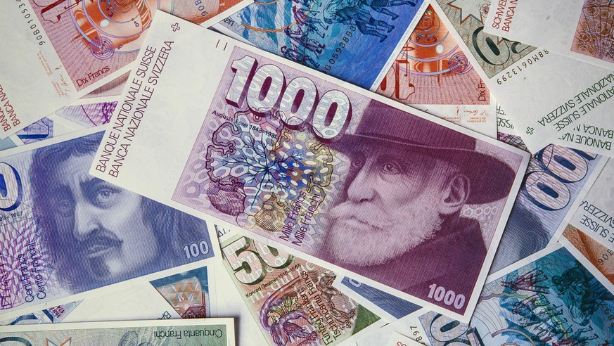 Die Vorderseite der Schweizer 1000-Franken-Note aus der Banknotenserie von 1976, aufgenommen im Juni 1993. Auf der Vorderseite ist das Abbild von Auguste Forel sichtbar. (KEYSTONE/Martin Ruetschi)