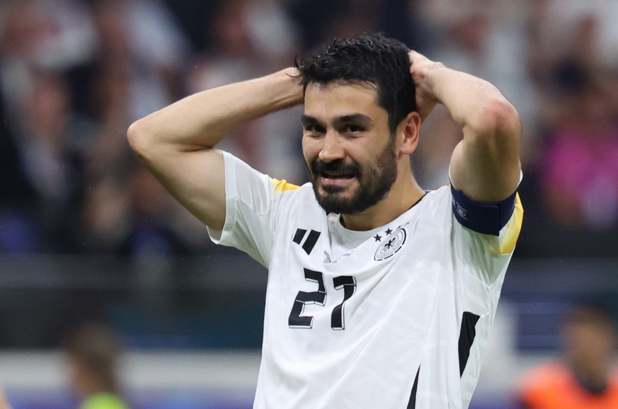 epa11433070 Ilkay Guendogan of Germany gestures during the UEFA EURO 2024 group A soccer match between Switzerland and Germany, in Frankfurt am Main, Germany, 23 June 2024. EPA/CHRISTOPHER NEUNDORF