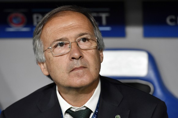 Ludogorets&#039; coach Georgi Dermendzhiev looks on during an UEFA Champions League Group stage Group A matchday 1 soccer match between Switzerland&#039;s FC Basel 1893 and Bulgaria&#039;s PFC Ludogor ...