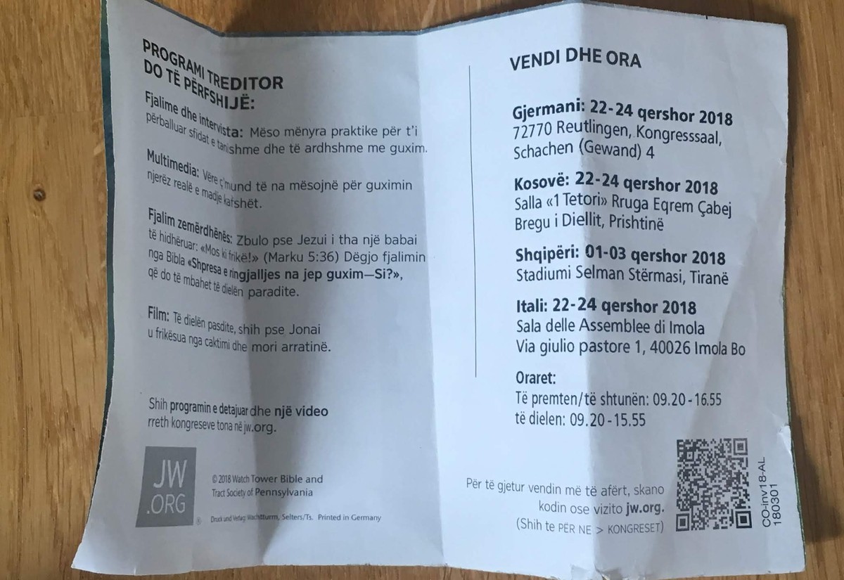Diesen Flyer gaben die Missionare Albulena und Leonora.