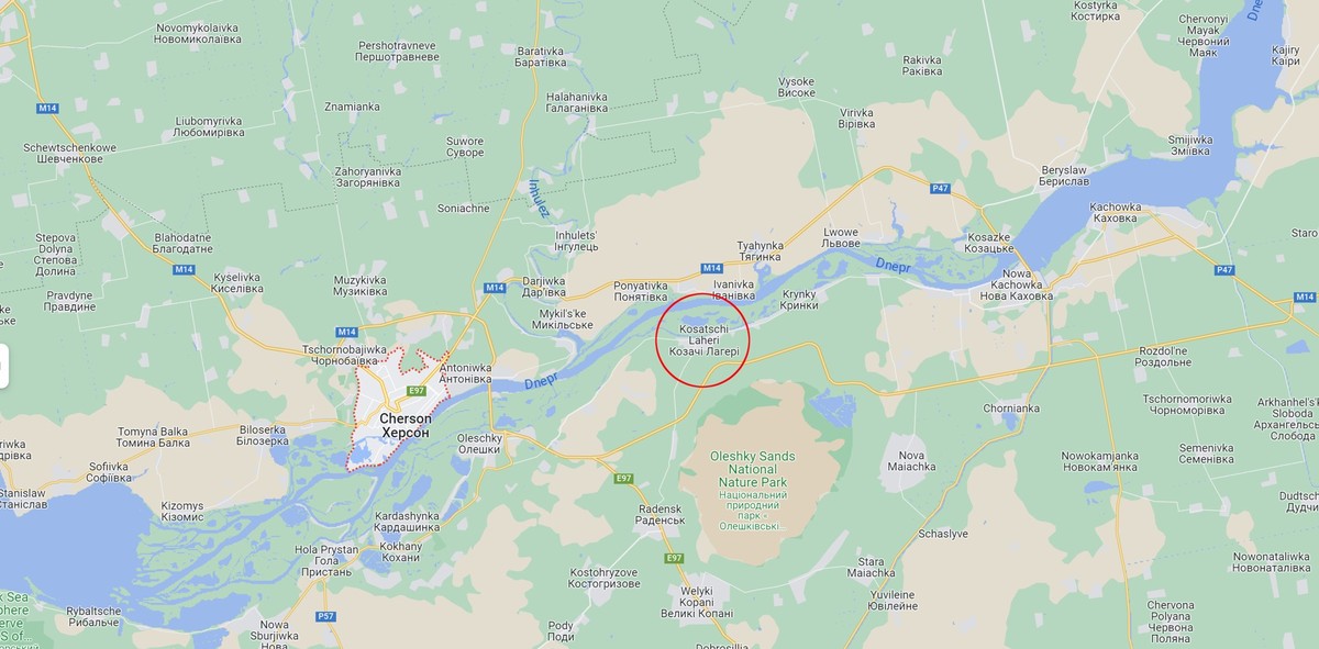 Kosatchi Laheri se trouve à environ 30 kilomètres à l'est de la ville de Kherson déjà libérée.