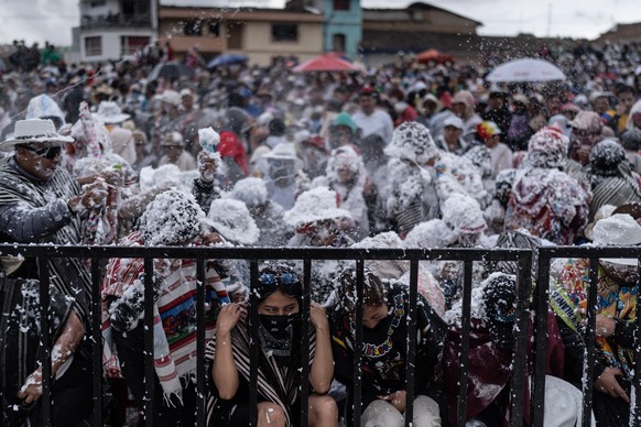 Revelers partake in the Black and White Carnival, recognized by UNESCO as Intangible Cultural Heritage, in Pasto, Colombia, Tuesday, Jan. 6, 2026. (AP Photo/Ivan Valencia)
Colombia Carnival