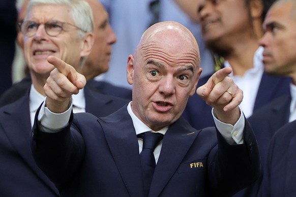 epa13062147 FIFA President Gianni Infantino gestures as he attends the FIFA World Cup 2026 group stage match Scotland against Brazil, in Miami, Florida, USA, 24 June 2026. EPA/CRISTOBAL HERRERA-ULASHK ...