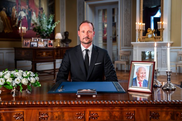 Norway's King Haakon at the palace in Oslo, Saturday, Aug. 29, 2026. (Heiko Junge, Pool Photo via AP)
Norway Royals
