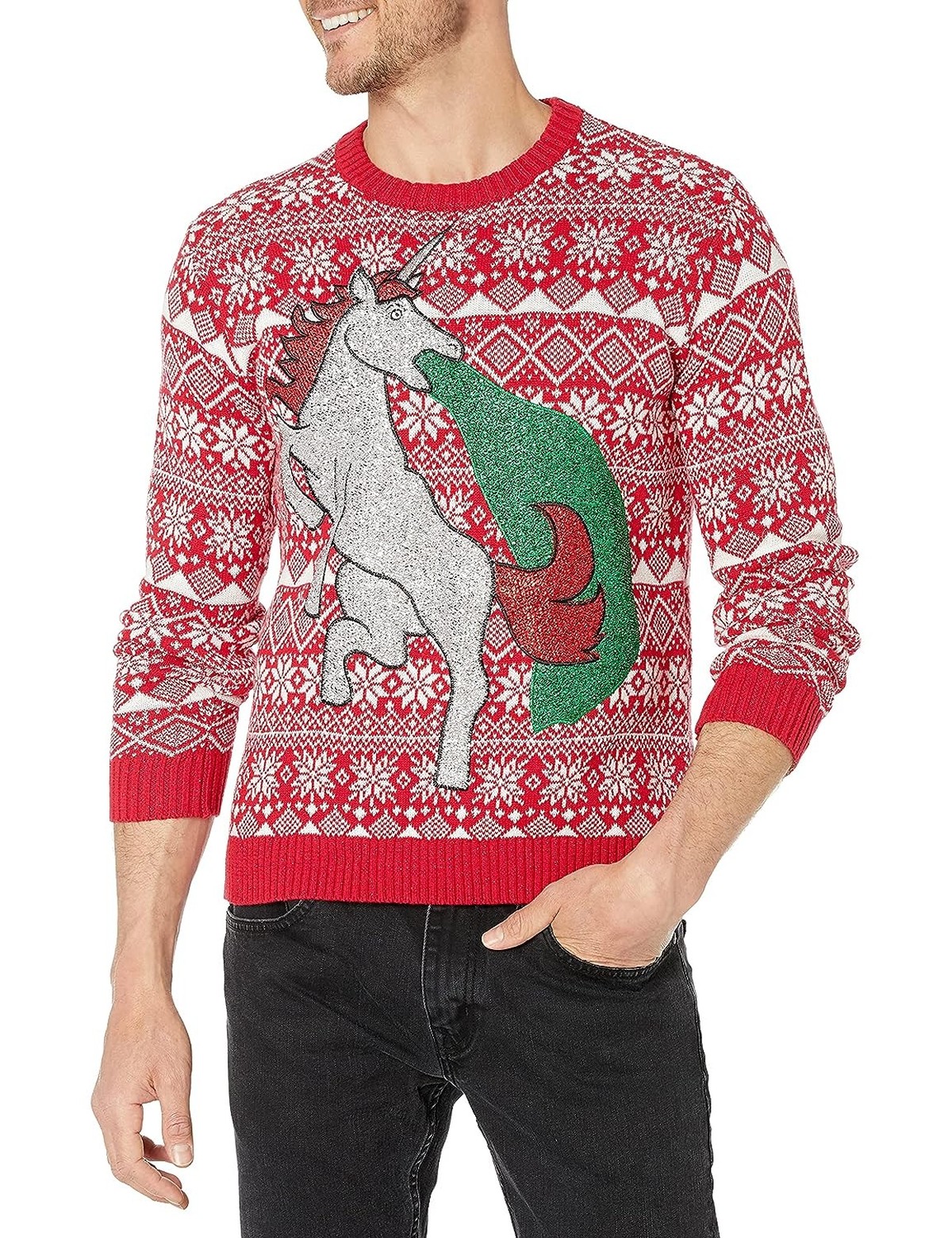 Hässlicher Pullover mit kotzendem Einhorn