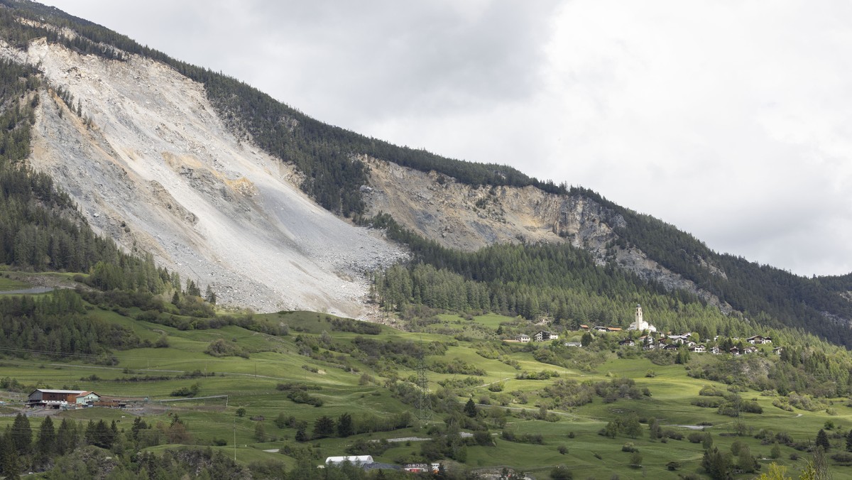 FILE -View of the village Brienz and the "Brienzer Rutsch", taken in Brienz-Brinzauls, Switzerland, May 12, 2023. (AP Photo/Arnd Wiegmann, File)
Switzerland Rockslide Alert