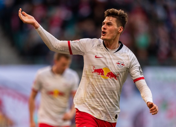 01.03.2020, Sachsen, Leipzig: Fußball: Bundesliga, RB Leipzig - Bayer 04 Leverkusen, 24. Spieltag, in der Red Bull Arena. Leipzigs Patrik Schick jubelt nach seinem Tor zum 1:1. Foto: Robert Michael/dp ...