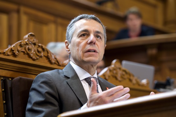 Bundesrat Ignazio Cassis spricht waehrend der Sommersession der Eidgenoessischen Raete, am Mittwoch, 12. Juni 2019 im Staenderat in Bern. (KEYSTONE/Anthony Anex)