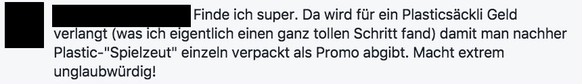 Auch Coop-Kunden machen den Link zwischen Plastik-Säckli und Spielzeug als Plastik.&nbsp;