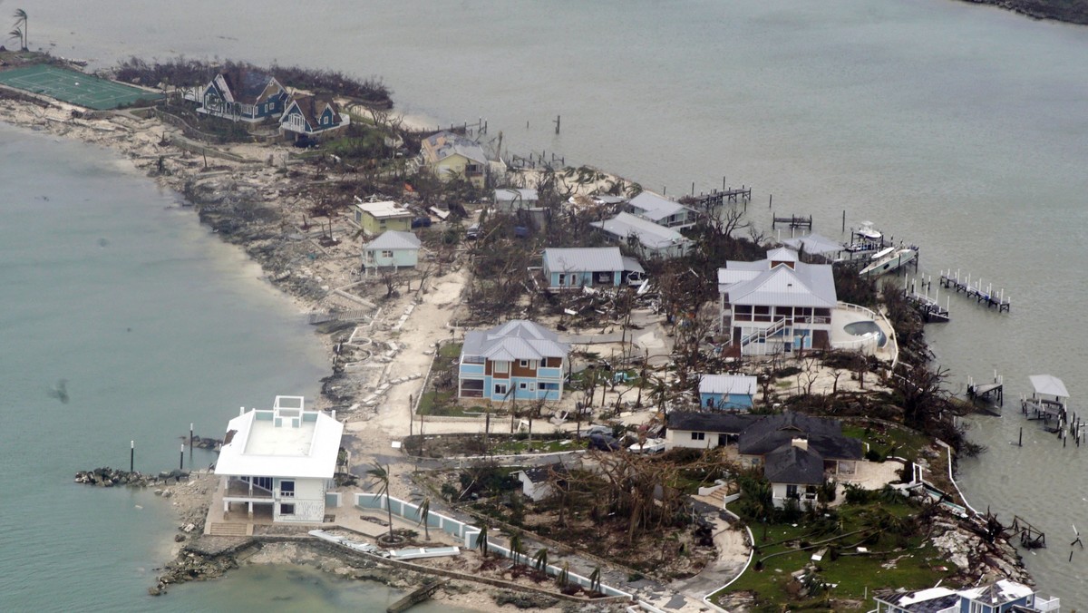 epa07815880 A handout photo made available by the US Coast Guard shows an aerial view of damaged structures in the Bahamas, 03 September 2019, seen from a Coast Guard Elizabeth City C-130 aircraft aft ...