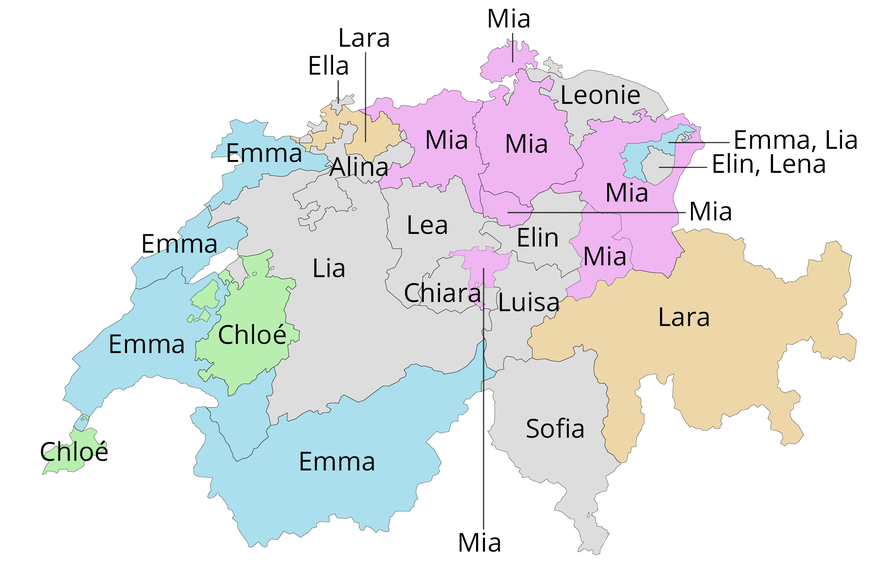 Beliebteste Mädchennamen pro Kanton von Neugeborenen 2019 Schweiz