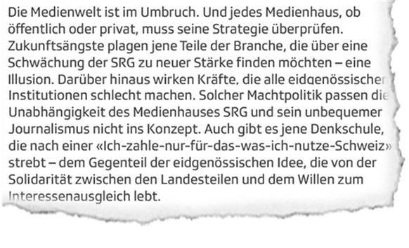 De Wecks Textpassage im Jahresbericht der SRG.