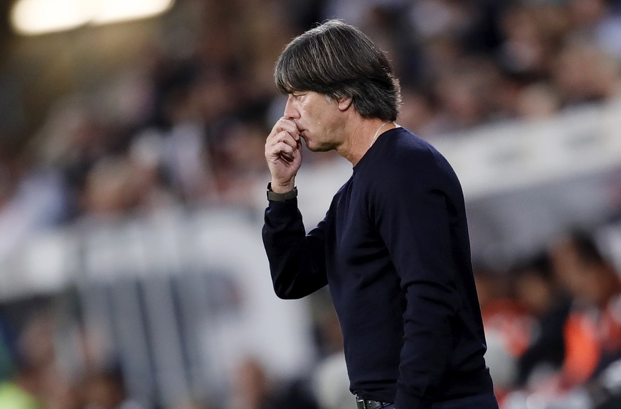 epa07008903 Germany&#039;s head coach Joachim Loew reacts during the international friendly soccer match between Germany and Peru in Sinsheim, Germany, 09 September 2018. EPA/RONALD WITTEK