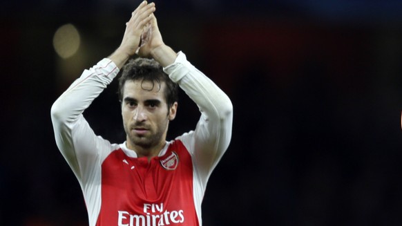 Arsenal&#039;s Mathieu Flamini, left and Arsenal goalkeeper Petr Cech celebrate their team&#039;s victory at the end of the Champions League Group F soccer match between Arsenal and Dinamo Zagreb, at  ...