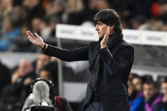 Germanys coach Joachim Loew gestures at the sideline during the World Cup Group C qualifying soccer match between Germany and Northern Ireland in Hannover, Germany, Tuesday, Oct. 11, 2016. (AP Photo/ ...