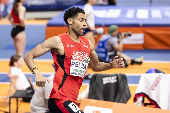 Ivan Pelizza of Switzerland competes in a men&#039;s 800 meters heat during the European Athletics Indoor Championships at the Omnisport arena in Apeldoorn, Netherlands on Friday, March 7, 2025. (KEYS ...