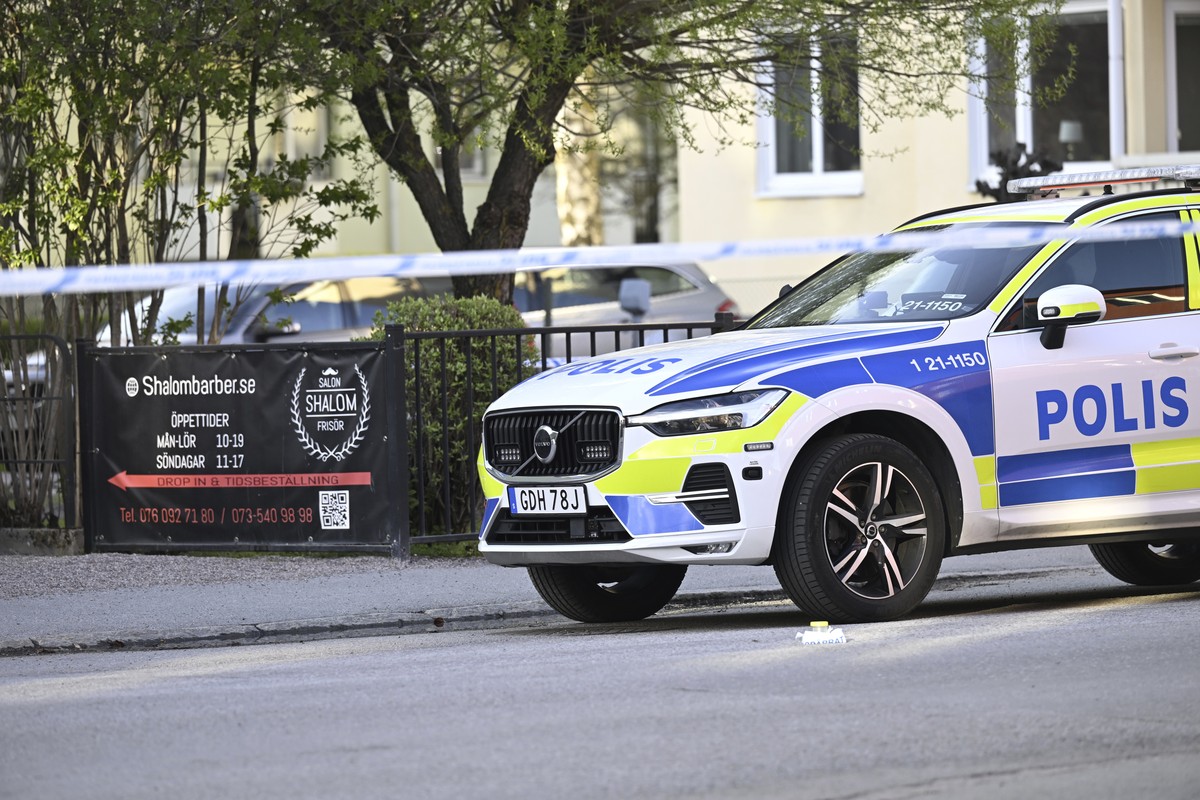 A police vehicle at the scene after a shooting incident, at Vaksala Square, in central Uppsala, Sweden, Tuesday, April 29, 2025. (Fredrik Sandberg/TT News Agency via AP)
Sweden Shooting
