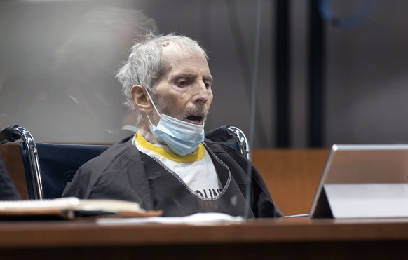 FILE - New York real estate scion Robert Durst, 78, sits in the courtroom as he is sentenced to life in prison without chance of parole, Thursday, Oct. 14, 2021 at the Airport Courthouse in Los Angele ...