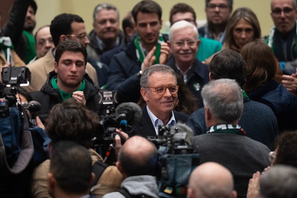 Presidential candidate António José Seguro of the center-left Socialist Party arrives for a campaign rally ahead of the Feb. 8 presidential election in Lisbon, Thursday, Feb. 5, 2026. (AP Photo/Ana Br ...