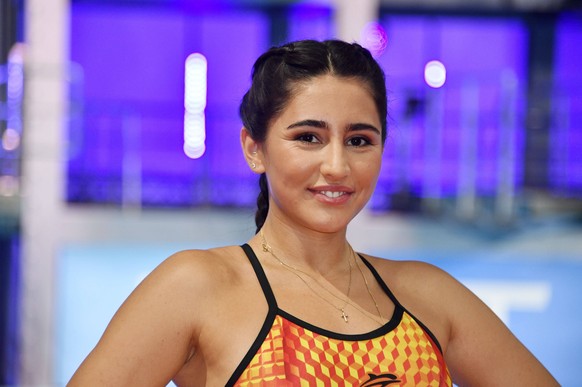 Aurelia Lamprecht beim Photocall zur Fernsehshow RTL Turmspringen aus der Schwimm- und Sprunghalle im Europasportpark Berlin. Berlin, 11.01.2024 *** Aurelia Lamprecht at the photocall for the TV show  ...