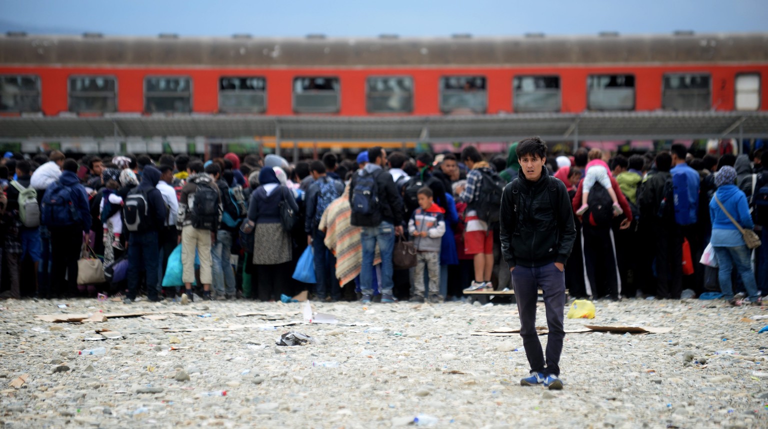 Flüchtlinge am 8. September 2015 am Bahnhof von&nbsp;Gevgelija.