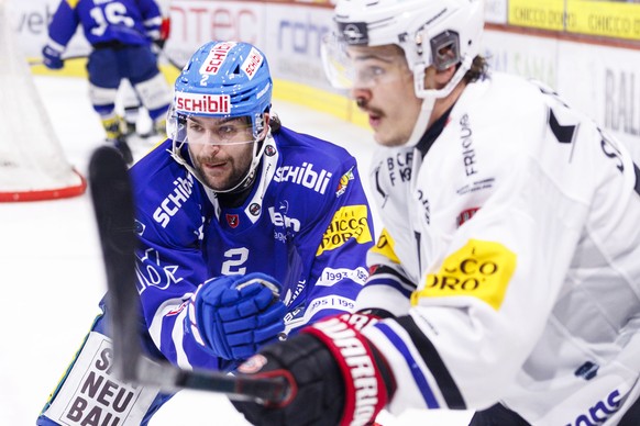 EHC Kloten Verteidiger Thomas Gregoire waehrend dem Eishockey-Meisterschaftsspiel der National League zwischen den Teams EHC Kloten und Fribourg-Gotteron am Freitag, 31. Januar 2025, in Kloten. (KEYST ...