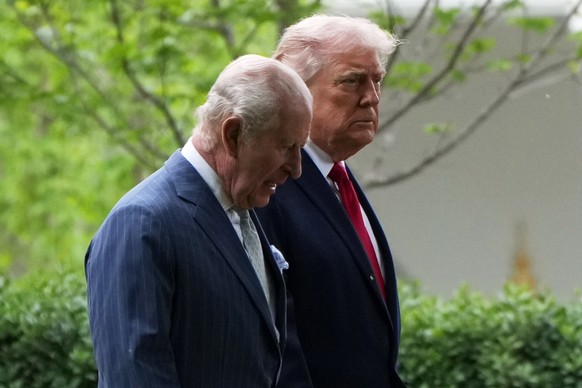 President Donald Trump and Britain's King Charles III talk together during a State Visit at the White House, Tuesday, April 28, 2026, in Washington. (AP Photo/Jacquelyn Martin)
Donald Trump,Charl ...