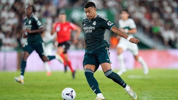September 15, 2026, Elche, Elche, Spain: Kylian Mbappe of Real Madrid CF runs with the ball during the Spanish League, LaLiga EA Sports, football match played between Elche CF and Real Madrid CF at Es ...