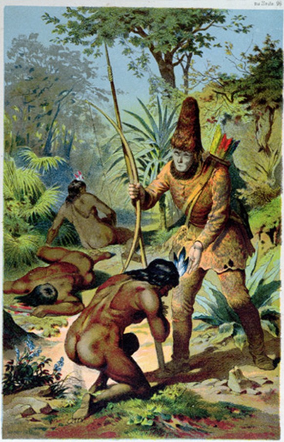 Obwohl sie zu Beginn nicht kommunizieren konnten, wird «Freitag», der indigene Ureinwohner, den Robinson Mancuso an einem Freitag traf, zum treuen Untergebenen des Schiffbrüchigen.&nbsp;