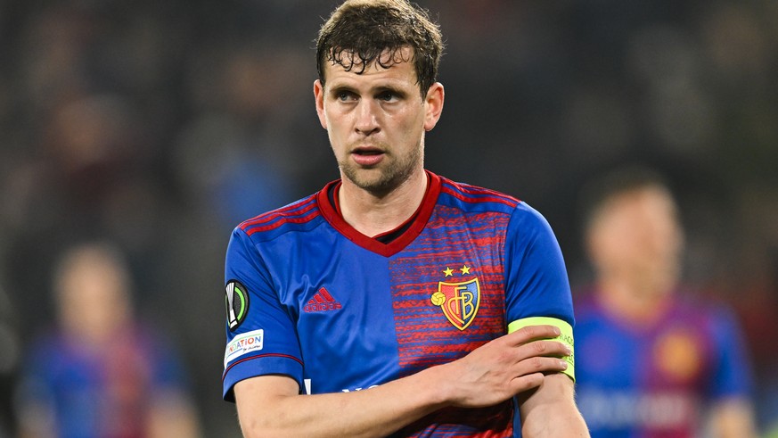 Basels Fabian Frei during the UEFA Conference League round of 16 second leg soccer match between Switzerland&#039;s FC Basel 1893 and France&#039;s Olympique de Marseille at the St. Jakob-Park stadium ...