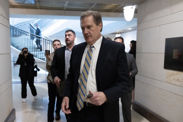 epa11153398 Chairman of the US House Permanent Select Committee on Intelligence Mike Turner (Front) departs outside a sensitive compartmentalized information facility (skiff) where US House members…