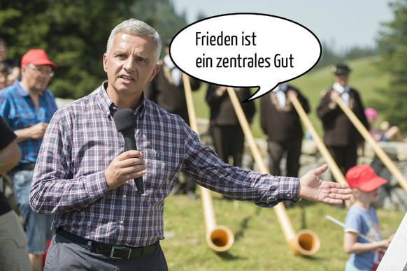 Aussenminister Didier Burkhalter: Der eindringliche Blick lenkt von der wichtigen Tatsache ab, dass Alphörner unglaublich lange Musikinstrumente sind.