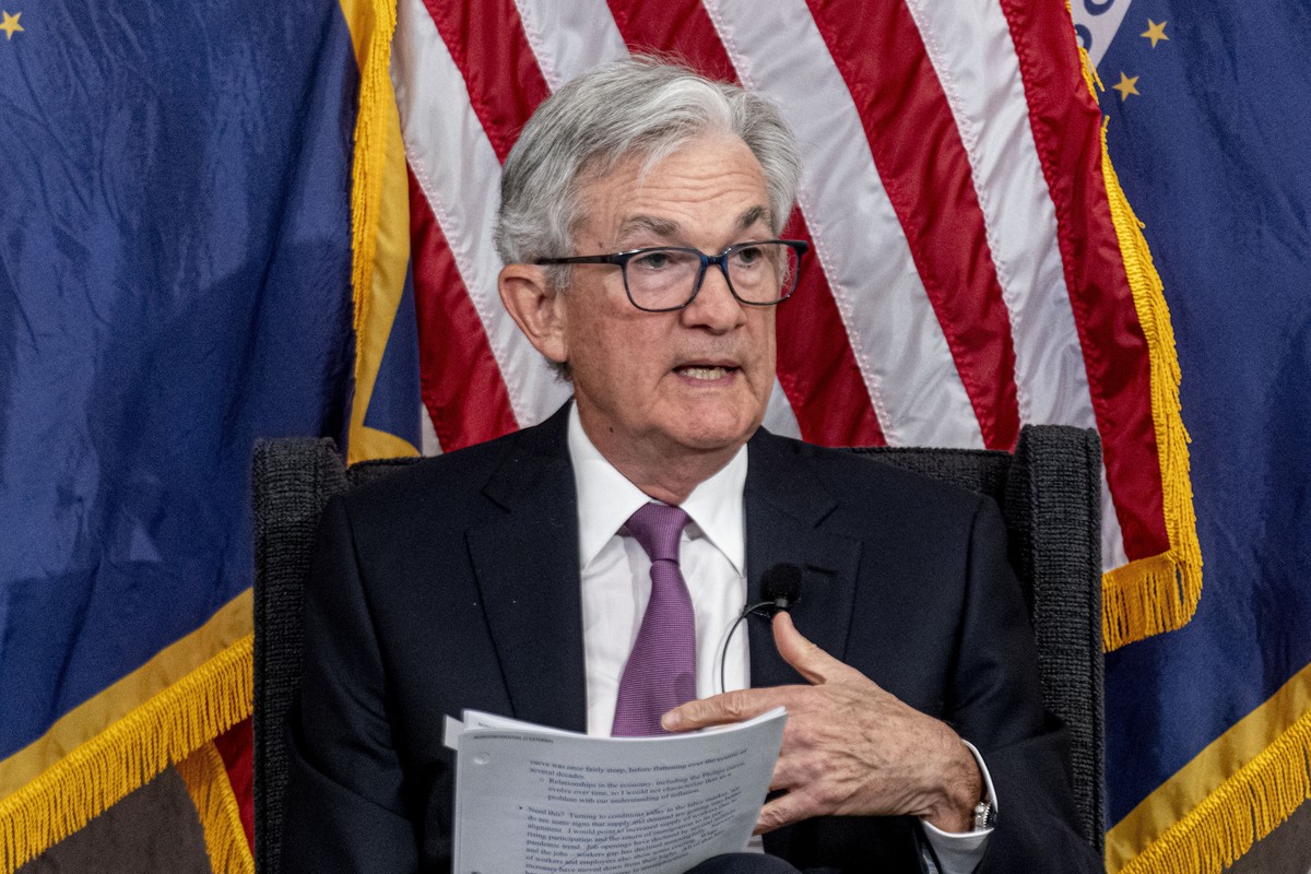 File - Federal Reserve Chairman Jerome Powell speaks during the Thomas Laubach Research Conference at the William McChesney Martin Jr. Federal Reserve Board Building in Washington, Friday, May 19, 202 ...