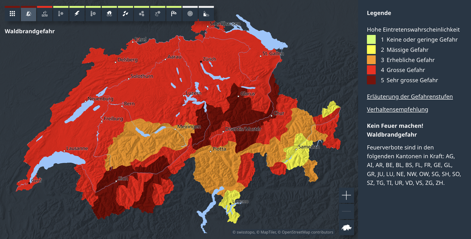 Die Waldbrandgefahr in der ganzen Schweiz ist erhöht: In diesen Kantonen gelten Feuerverbote.