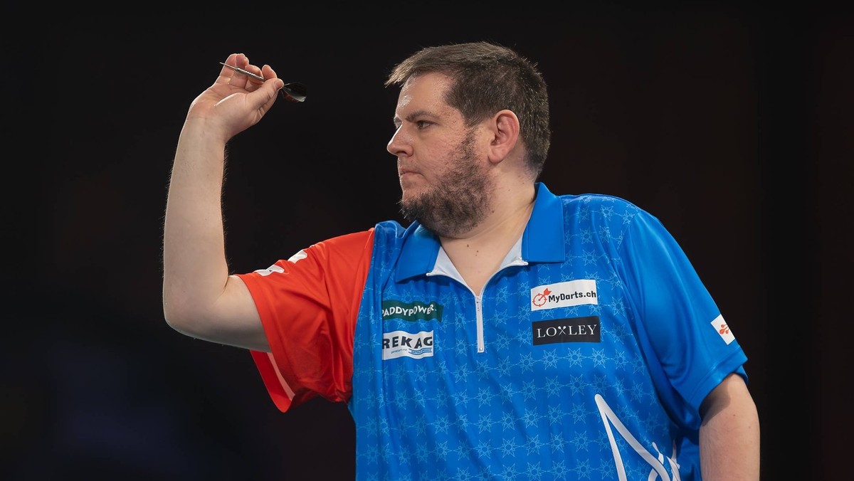 Paddy Power 2025 World Darts Champs Stefan Bellmont SUI in his First Round match against Jermaine Wattimena NED not in picture during the 2025 Paddy Power World Darts Championship at Alexandra Palace, ...