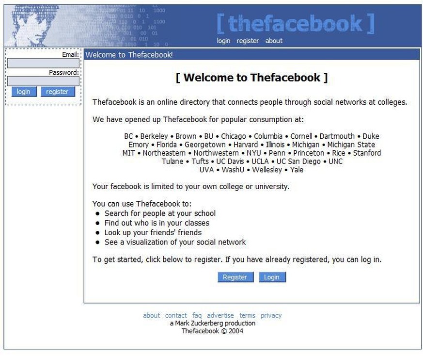 Facebook war ursprünglich nur Studenten in den USA zugänglich und hiess Thefacebook.