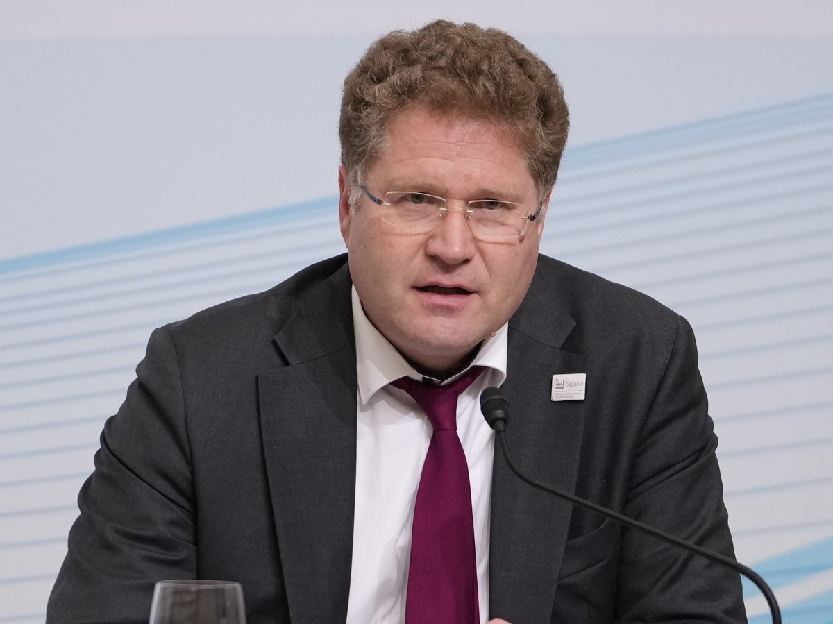 Germany's Economy and Climate Minister Patrick Graichen speaks during a joint news conference by host country Japan, Germany and Italy in the G-7 ministers' meeting on climate, energy and en ...