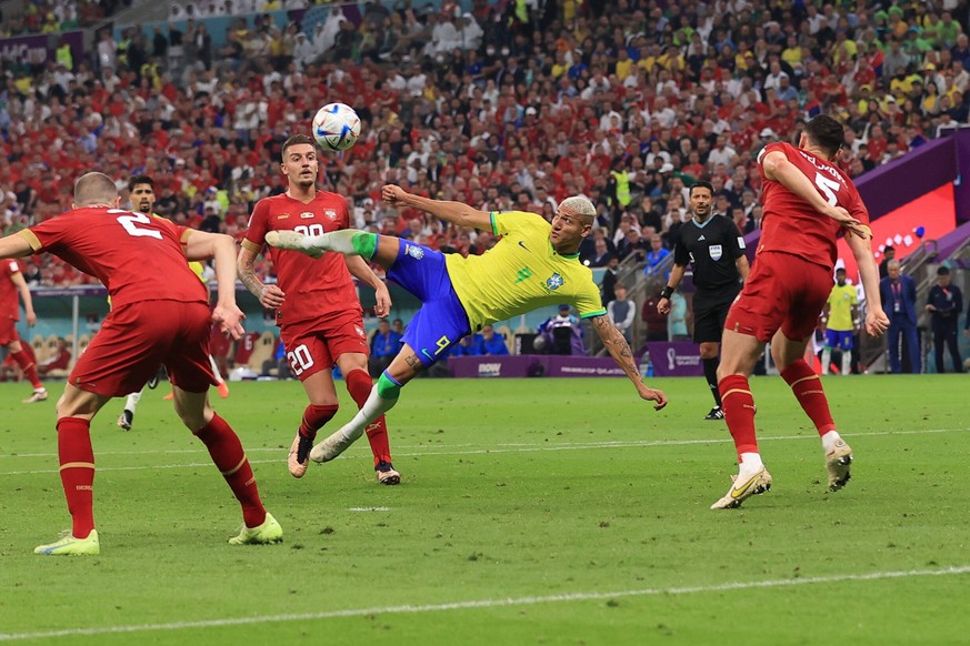 Football - FIFA World Cup, WM, Weltmeisterschaft, Fussball - Group G - Brazil v Serbia 24th November 2022 - FIFA World Cup - Group G - Brazil v Serbia - Richarlison of Brazil scores their second goal  ...