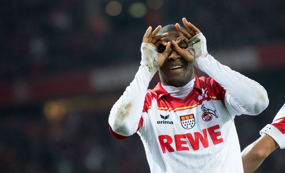 epa06083703 A file picture of Cologne&#039;s Anthony Modeste celebrating his 3:0 goal during the Bundesliga soccer match between 1. FC Cologne and Hamburger SV at RheinEngergieStadion in Cologne, Germ ...