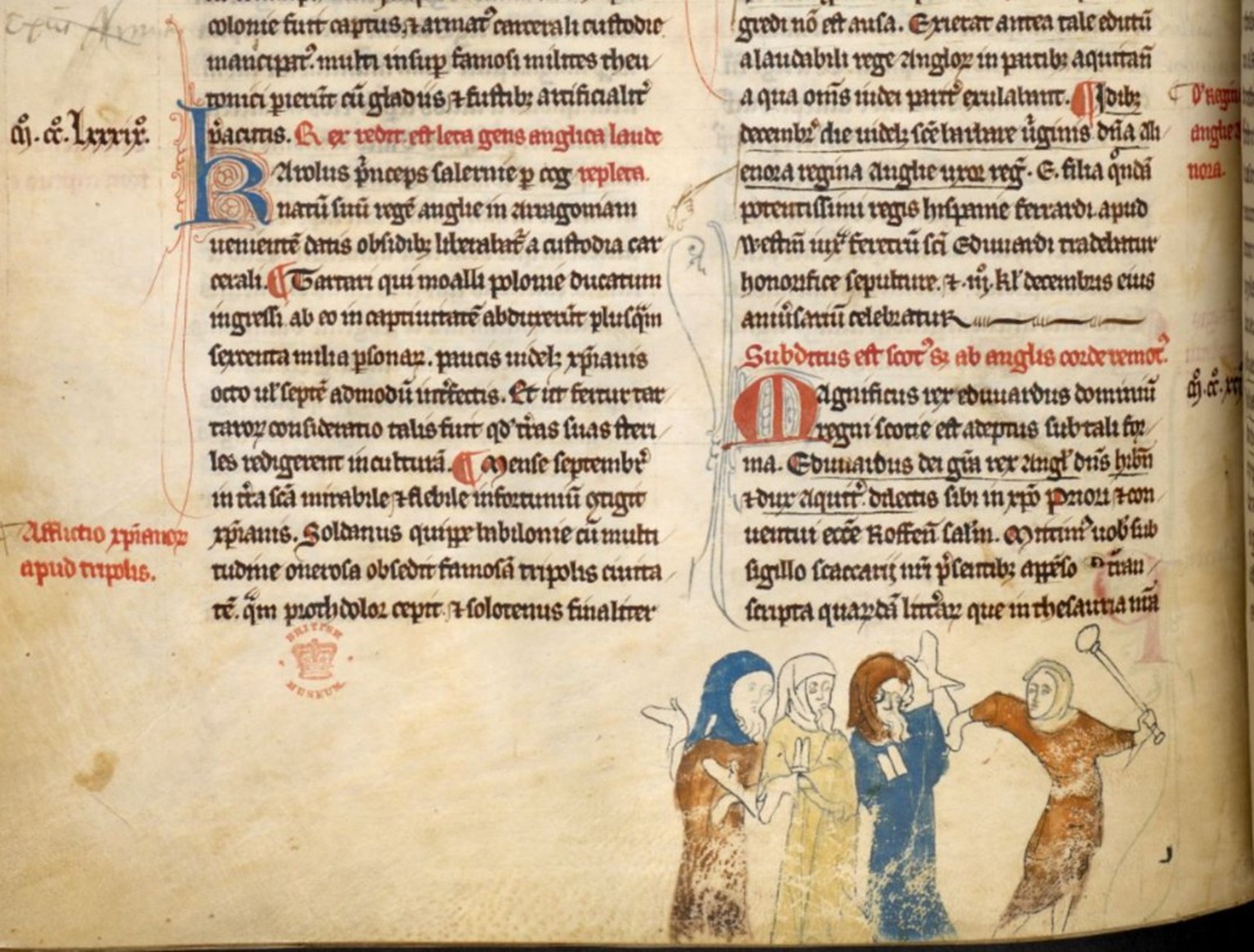Illustration in der Rochester-Chronik, die die Ausweisung der Juden aus England im Jahr 1290 zeigt.
https://www.bl.uk/manuscripts/Viewer.aspx?ref=cotton_ms_nero_d_ii_f183v